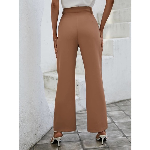 minimalist Solid Straight Leg Pants business casual khaki tan nude - Picture 7 of 12
